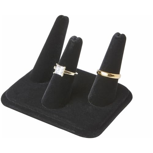 Ring Finger Display, Three on Rectangular Base, 4.25" W x 3.25" 1 Black Velvet