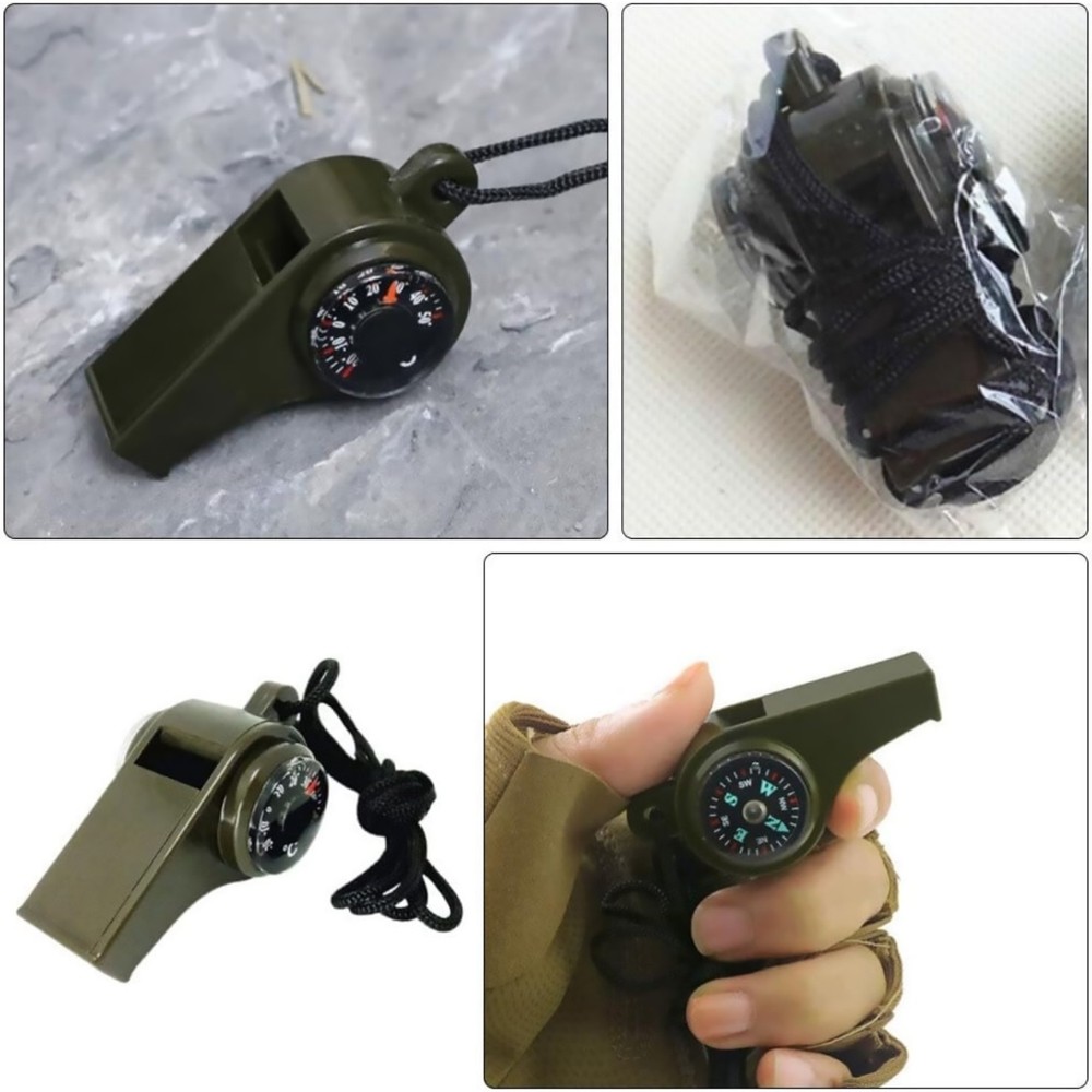 2 Pack Multi-Function Survival Whistle with Compass Thermometer for Hiking