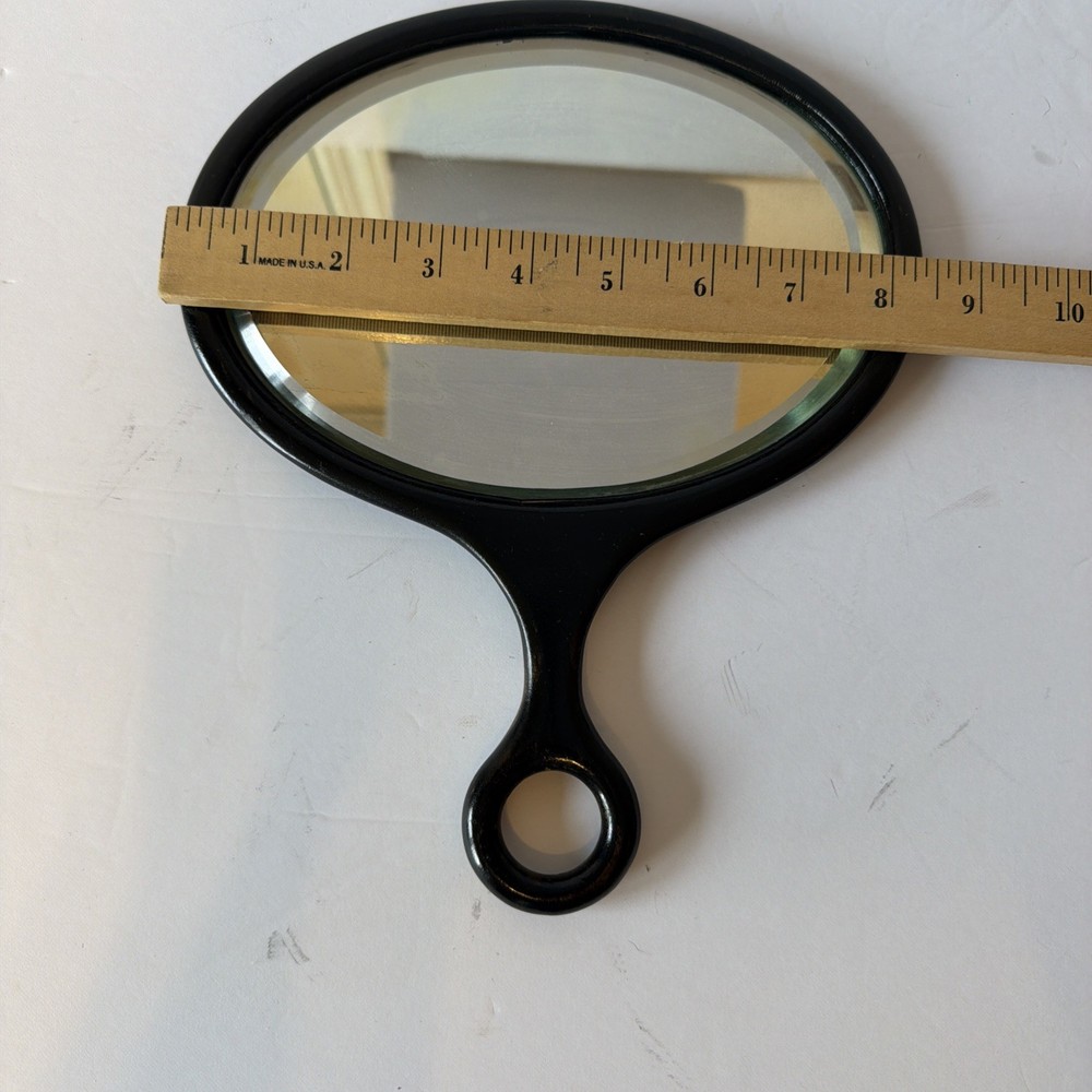 Vintage 50's Handheld Wood Beveled Mirror