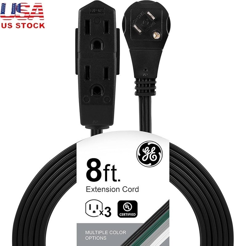 3 Outlet Power Strip W/ 8ft Cord Right Angle Flat Plug Space Saving Design New