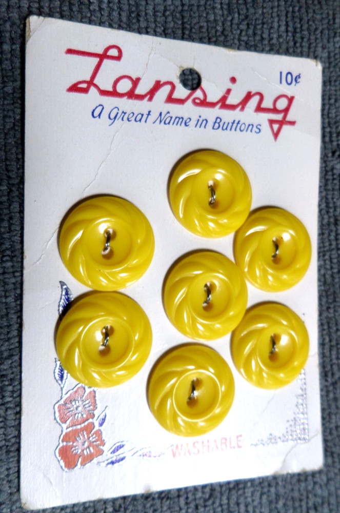 7 Lansing Plastic Carved Buttons YELLOW FLOWERS