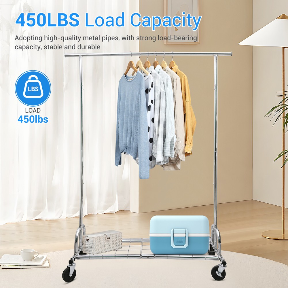 Singel Rail Garment Rack with Wheels Multi Purpose Clothes Storage Drying Hanger
