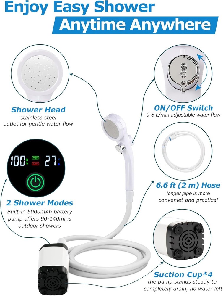 6000mAh Portable Shower Camping Shower