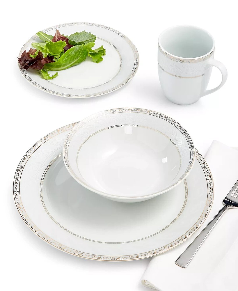Fitz And Floyd H1887 Gold Serif 16-Piece Dinnerware Set Service For 4