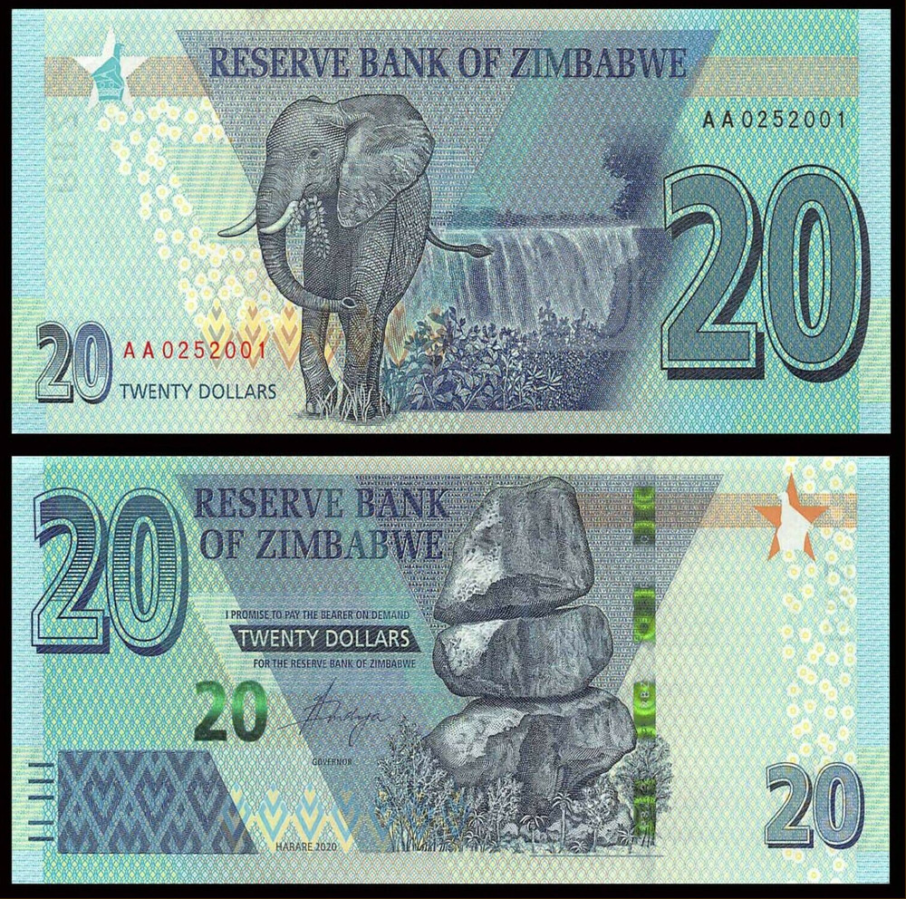Zimbabwe complete set ($2 to $100) 2019-2020 P-NEW UNC