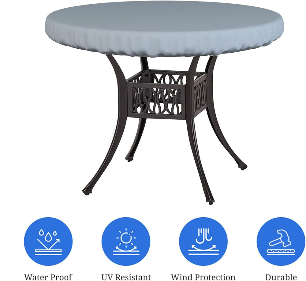 Durable 60" Waterproof Round Table Cover - UV & Weather Resistant, Grey