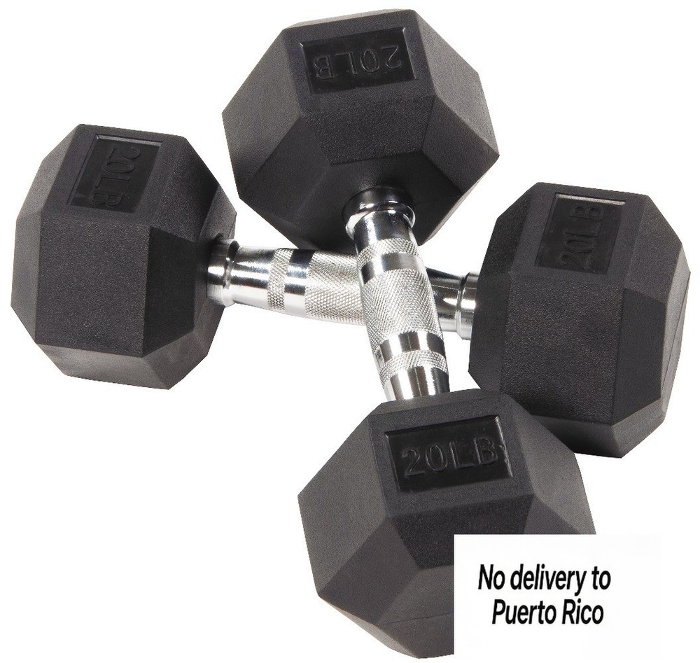Rubber Encased Hex Dumbbells, 20 Lbs. Pair