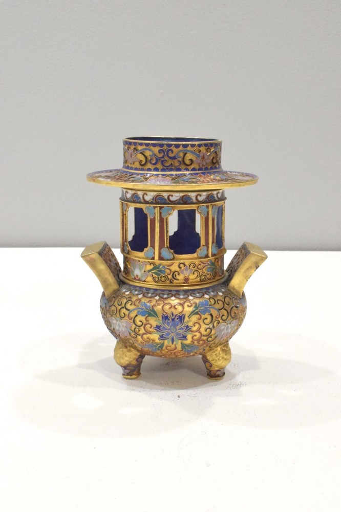 Chinese Cloisonne Tripod Incense Holder 3 Sections