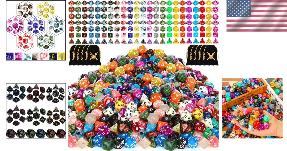Bulk 700-Piece DND Polyhedral Dice Sets - Includes 10 Drawstring Bags!=
