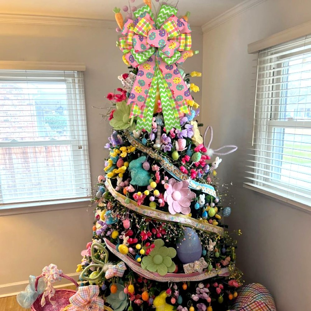 Montekin Large Easter Bows for Wreath 20x11 Inch, 2 Pack Pre-Tied Easter Egg ...