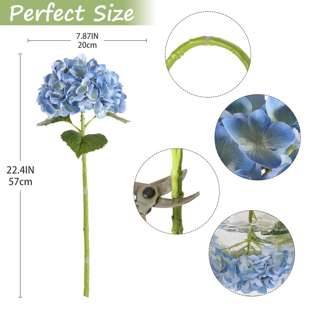 6PCS 22 inch Hydrangea Artificial Flowers Real Touch Blue Faux Hydrangea Flow...