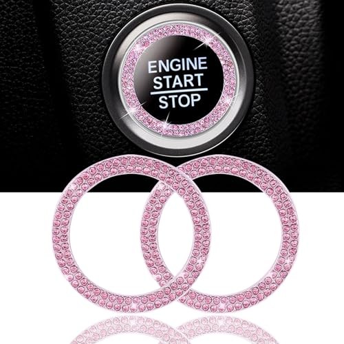 2 Pack Car Engine Start Stop Decoration Ring Pink, Crystal Decorative Ring