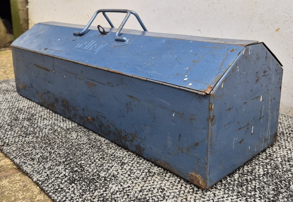 Vintage Talco Tool Box Metal Engineering Blue 24” Toolbox Made in England
