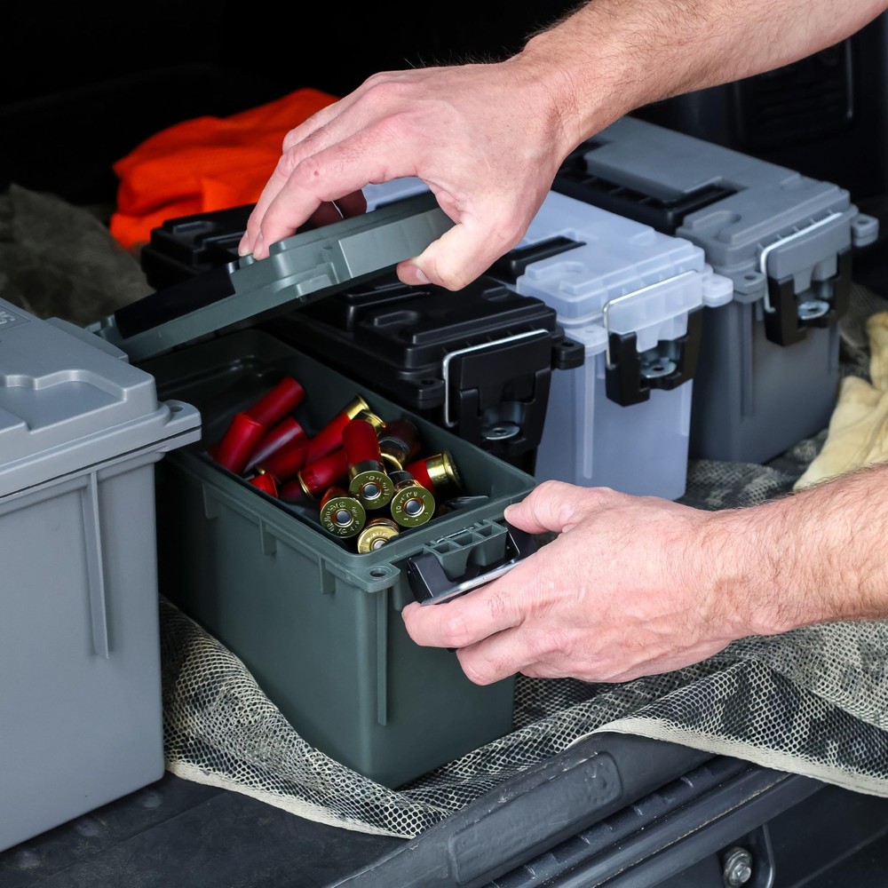 30 Cal Ammo Storage Box 2-Pack Stackable Water Dust Resistant Green Handle