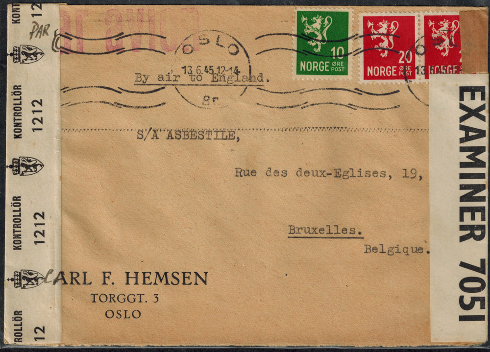Norway WWII 1945 Censor Cover w/RARE DUAL CENSOR