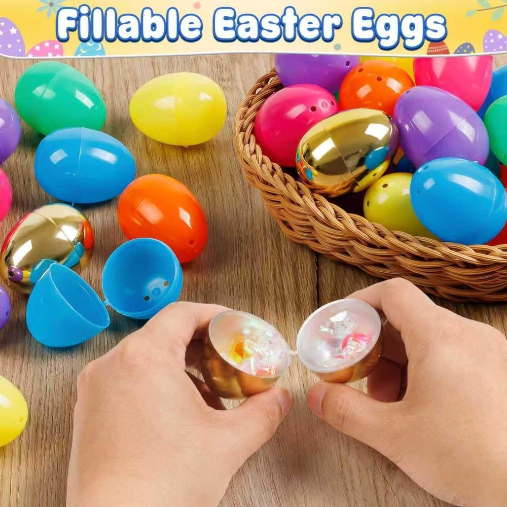 50 Pack Plastic Easter Eggs, 2.4'' Bulk Empty Easter Eggs in 6 Colors w