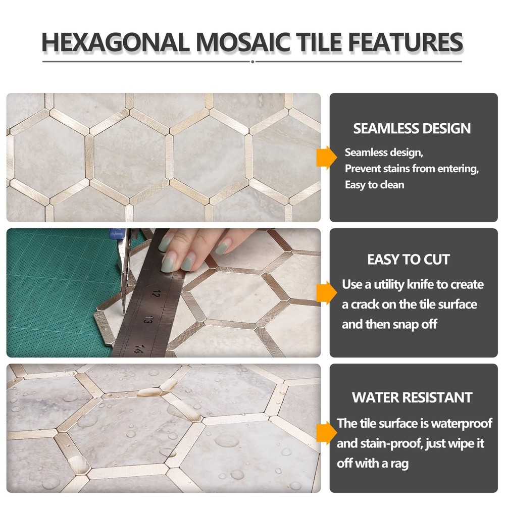 Hexagon Peel and Stick Backsplash Tile, Stick on Backsplash for Kitchen and B...