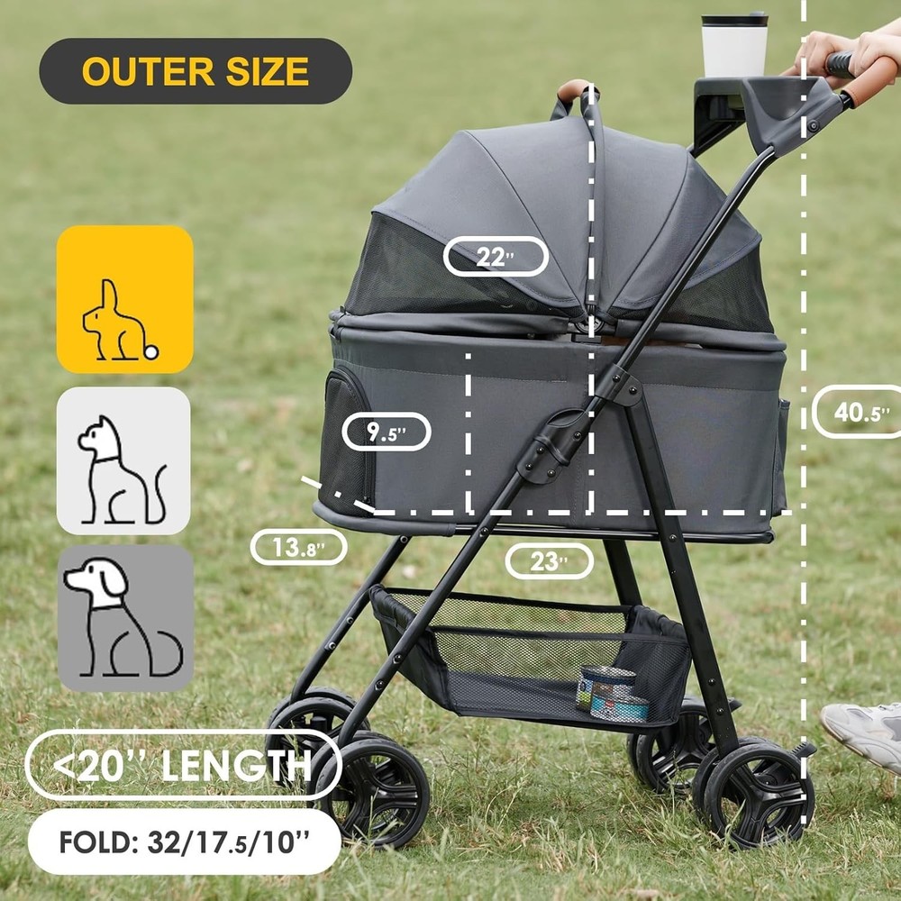 3 in 1 Pet Stroller W/ Removable Carrier Folding Stroller Small/Medium Dogs &