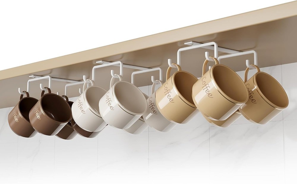 Mug Hooks Under Cabinet Space-Saving, Metal Coffee Cup Hooks 3 Pack, Sturdy M...