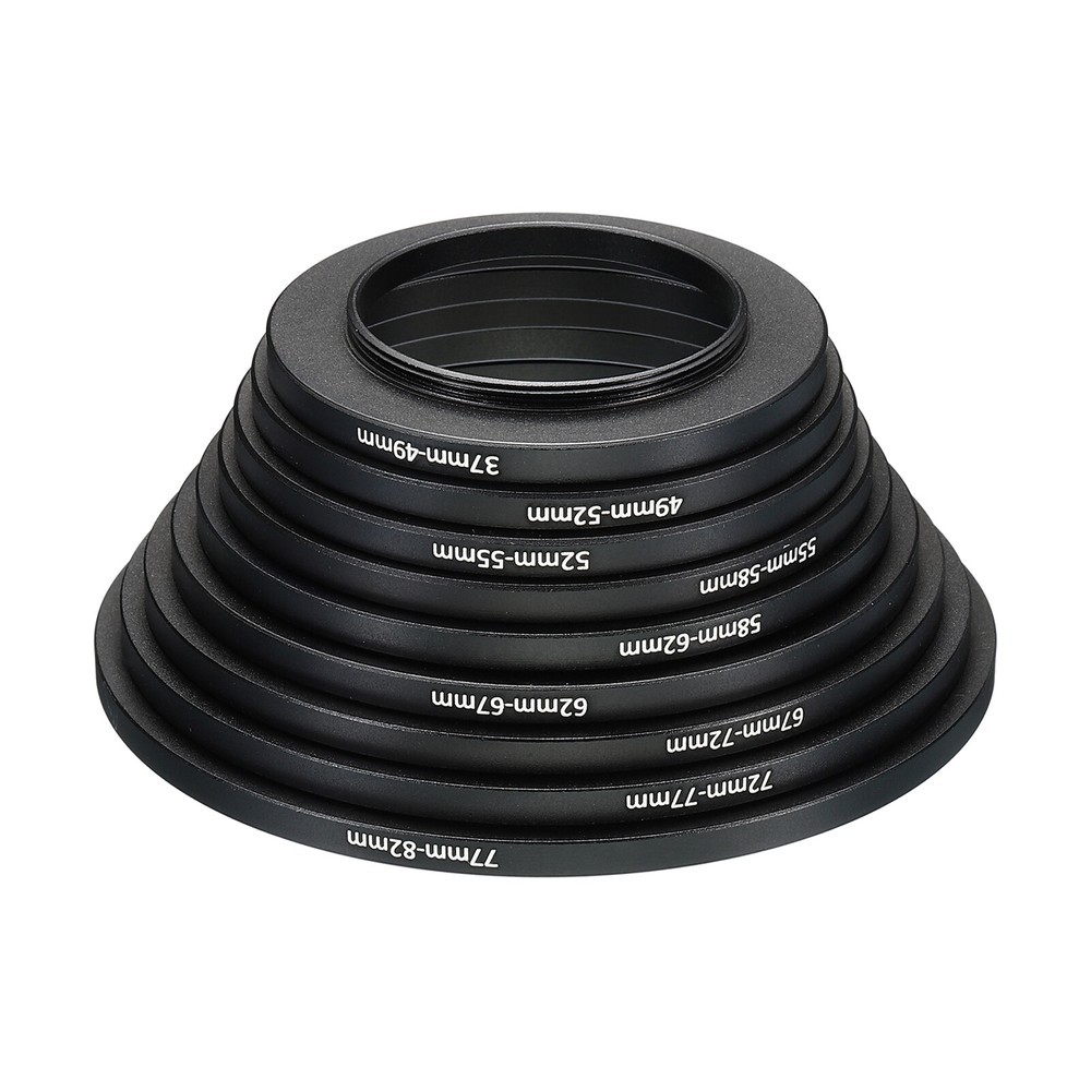 9 Pack Step Up Rings Set Lens Filter Adapter Ring for Camera Lenses Black