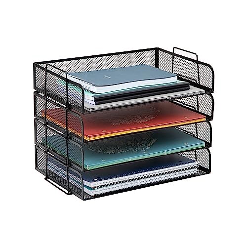 Stackable Paper Tray Desktop Organizer File Storage Office Metal Mesh 14" L x...