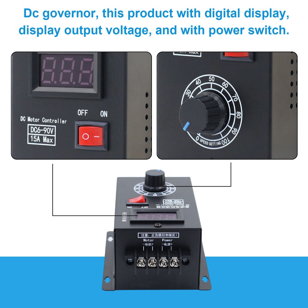 PWM DC Motor Speed Controller, High Precision DC 6-90V 15A DC Motor Controller