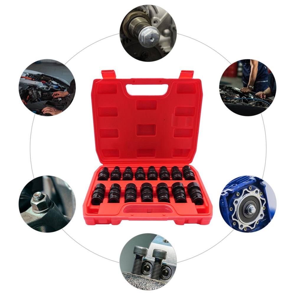 Universal Joint Socket Set, 15-Piece 3/8" Socket Set, Swivel Socket Set