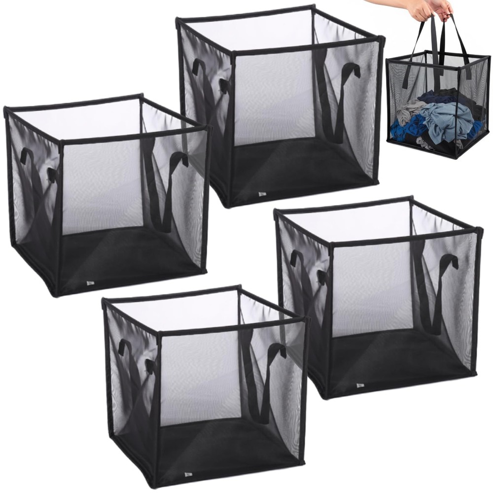 4 Pack Popup Laundry Hamper, Collapsible Mesh Laundry Baskets with Handles, F...