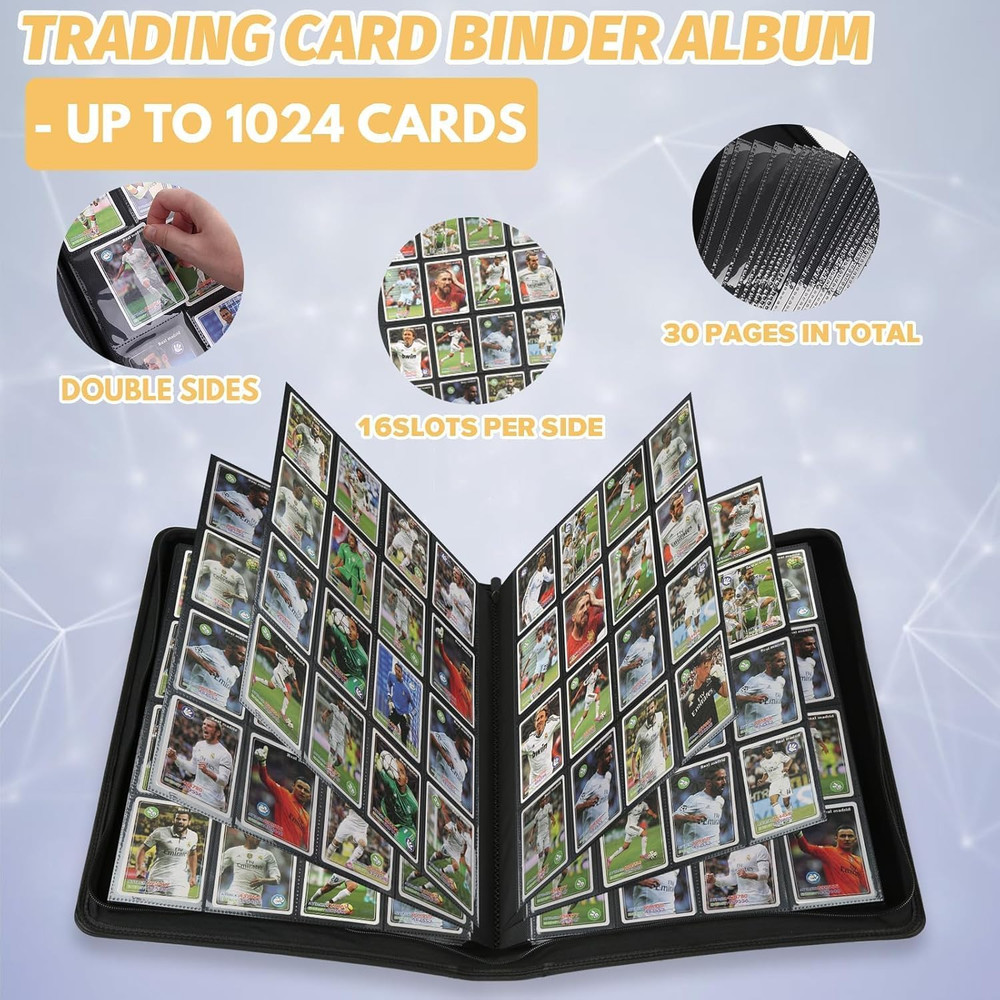 Premium Ringless Trading Card Binder - 1024 Capacity, 16 Side-Loading Pockets...