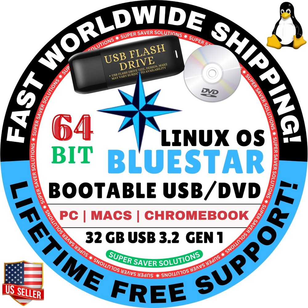 BLUESTAR LINUX OS ALL VERSIONS 64-Bit Live Boot USB, Full Install for MAC, PC
