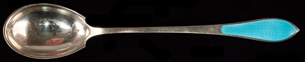 Sterling Egg Spoon Watson Blue Guilloche Enamel