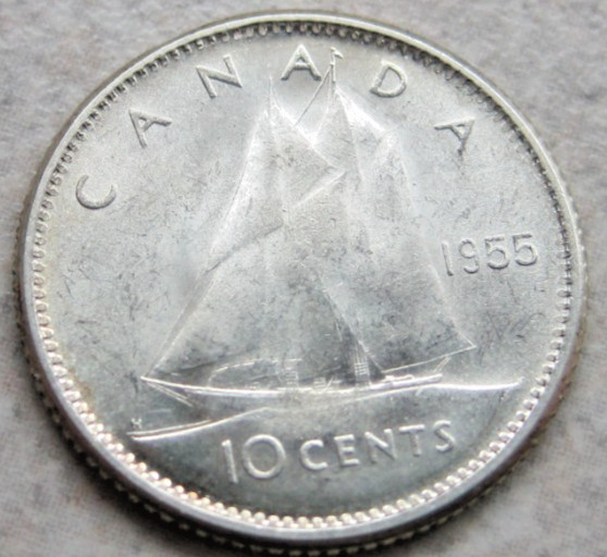 1955 Canada 10c Silver; GEM