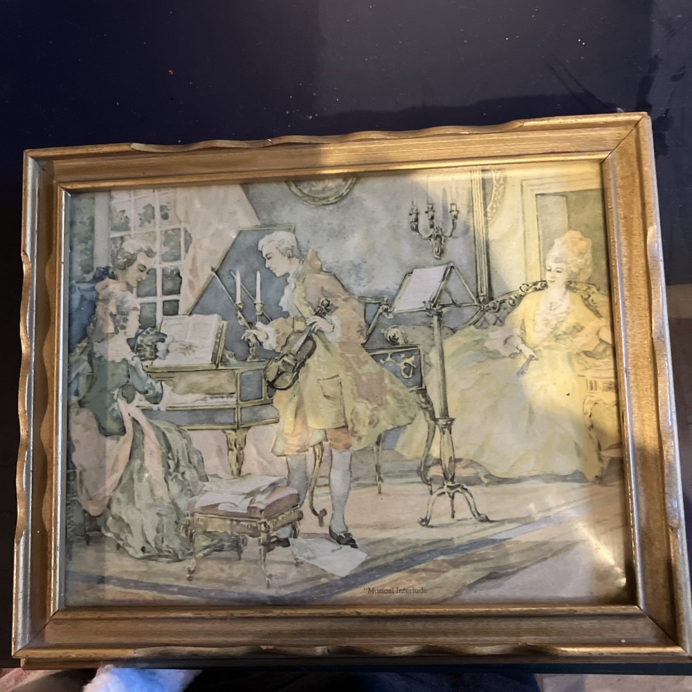 Musical  Interlude Picture Mirror Box Vintage