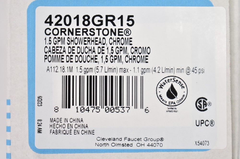 Moen Cornerstone 1.5 GPM Single Function Shower Head Chrome Finish 42018GR15