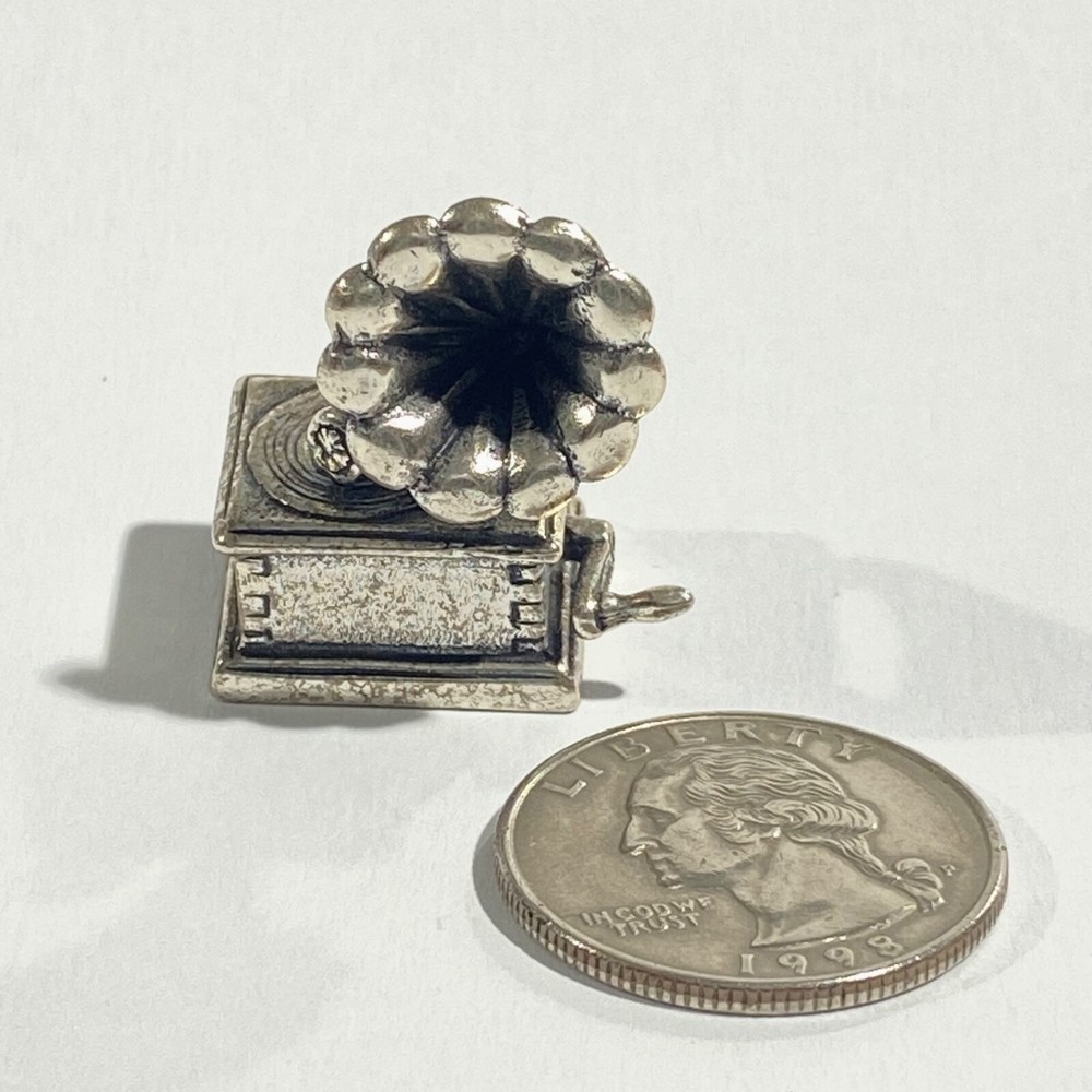 vintage solid silver Gramophone miniature , hallmarked italian figurine