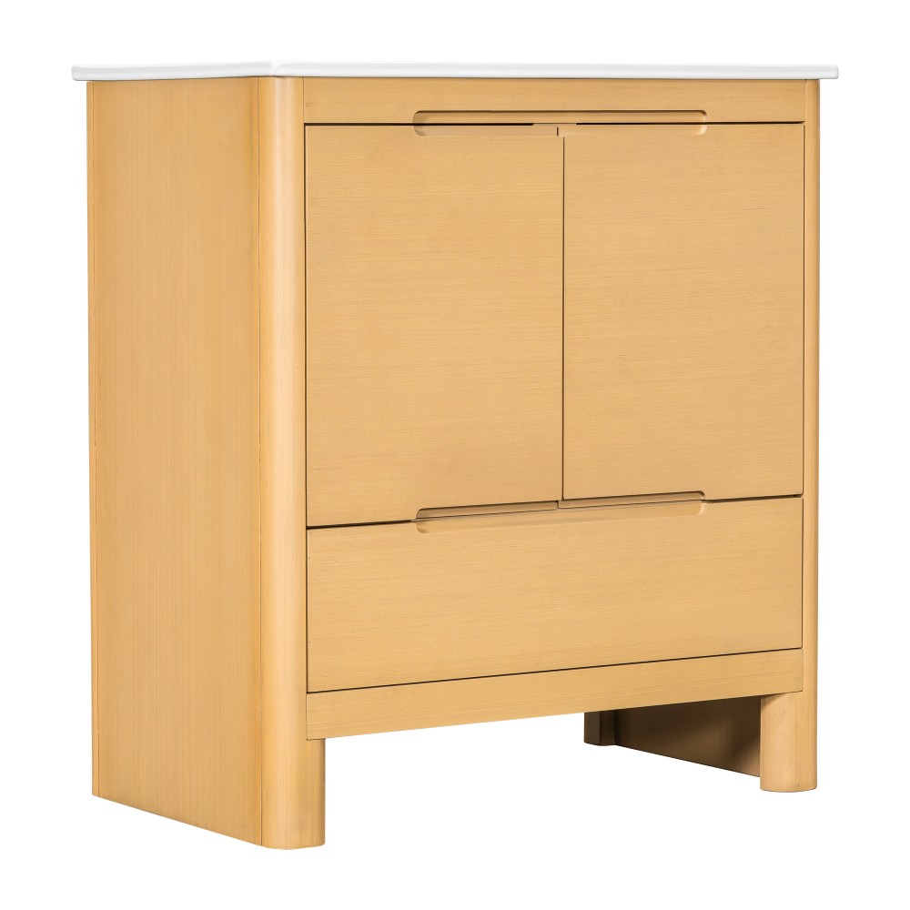 30in Oak Bathroom Vanity with Ceramic Sink, Soft-Close Doors, Adjustable Shelf