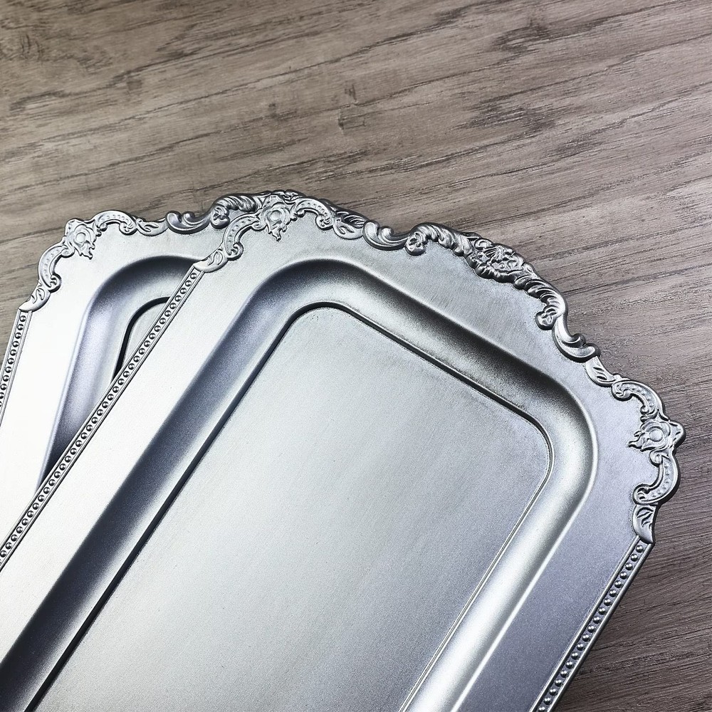 Leemxiiny 2 Matte Silver-Effect Plastic Decorative Trays for Coffee Table