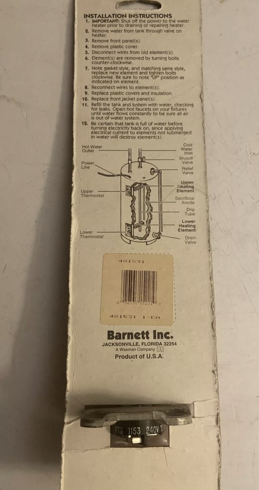 481530 Waxman Pro Plus Electric Water Heater Element 1500W FTG 1153L