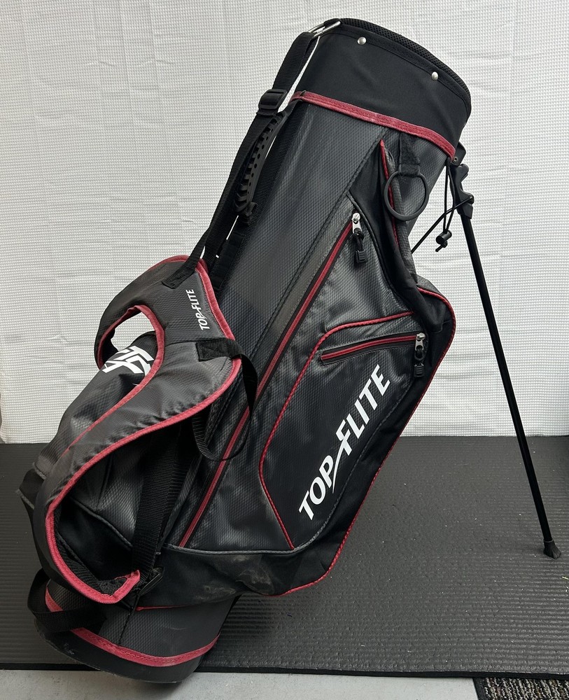 Top Flite Golf Stand Bag Large Black 4 Way Divider 4 Pockets Polyester