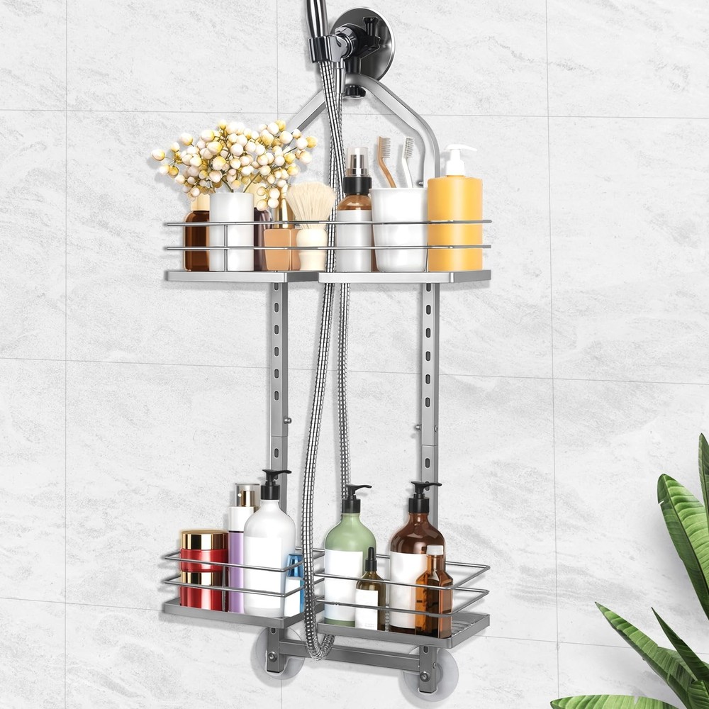 Shower Caddy Hanging for Handheld Showerheads Adjustable Height Extra Long Ba...