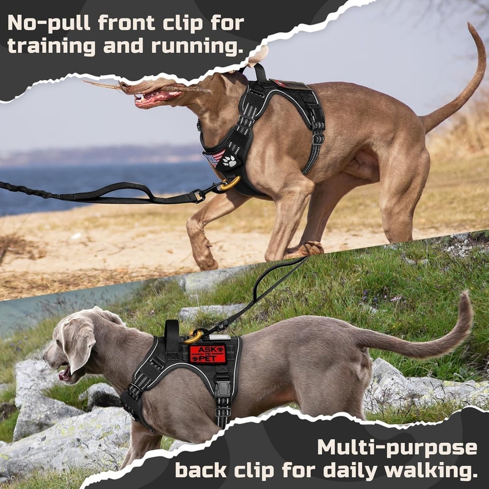 No Pull Tactical Dog Harness Large Black