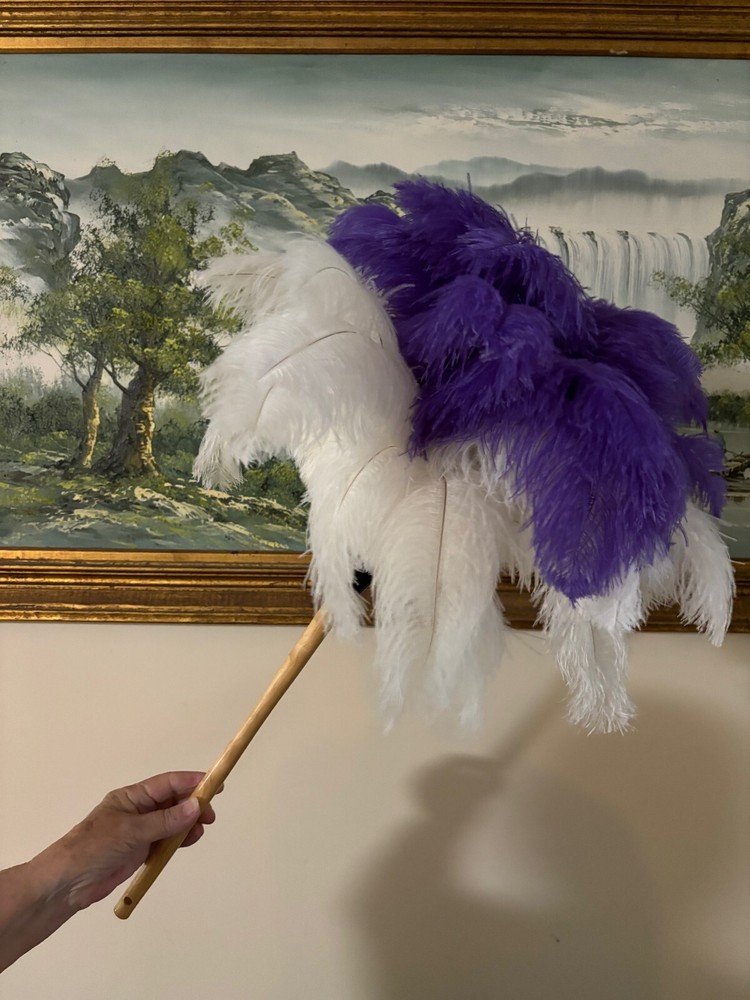 Purple /white soft first grade soft ostrich feather display duster