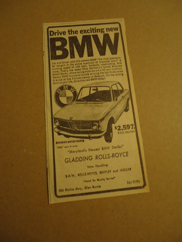 BMW 2002  1968 auto newspaper ad