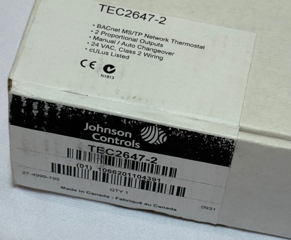 Johnson Controls TEC2647-2 BACnet MS/TP Network Thermostat 24VAC