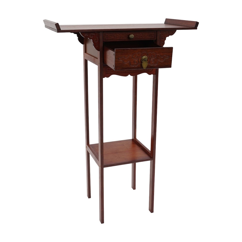 Meditation Altar Table With Pull-out Storage Board And Exquisite Carving