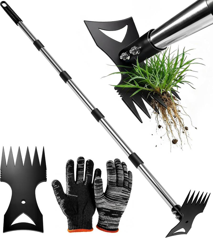 71In Weed Puller Tool with Long Handle, 2 in 1 Adjustable Manual Weeders for Upr