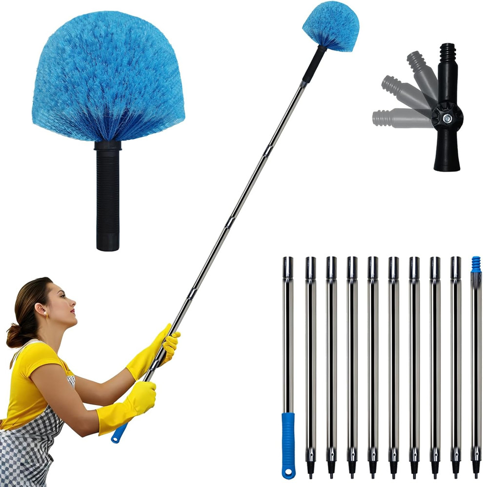 12 Ft Duster, Cobweb Duster with Extension Pole, Medium Stiff Bristles Cobweb Du