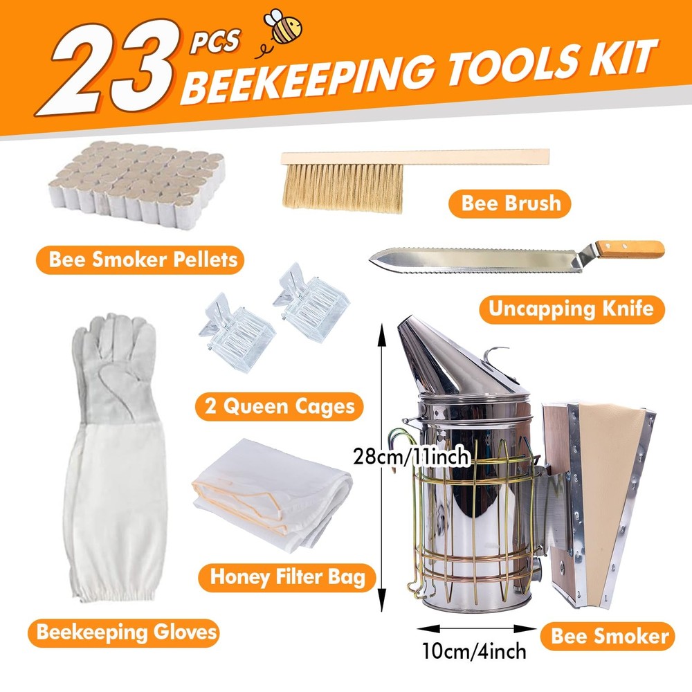 BeeCastle Beekeeping Supplies 22PCS Beekeeping Tools Kit with Organizer Handb...