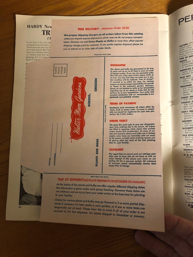 1959 Walter Marx Gardens Boring Oregon Mail Order Catalog
