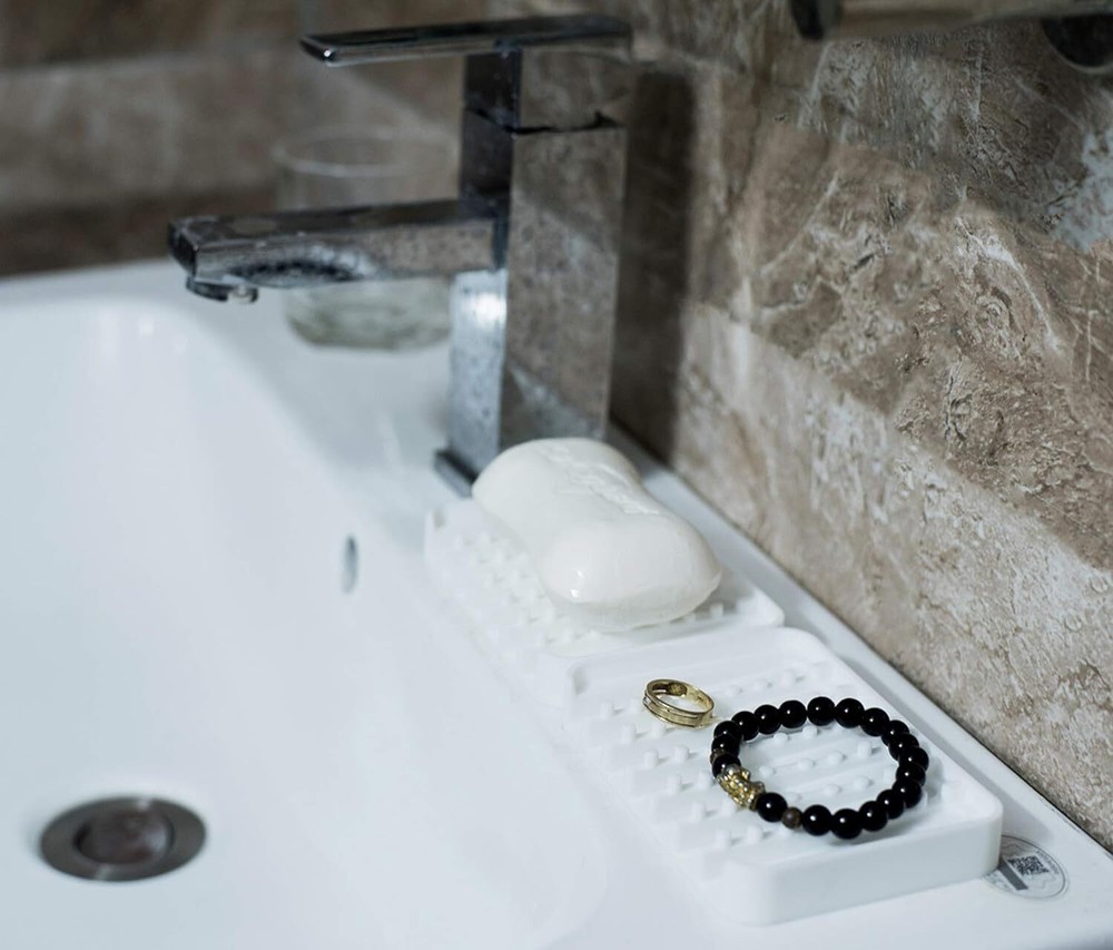 Silicone Soap Dishes for Bathroom, Shower, Waterfall Black-grey, White, Pink